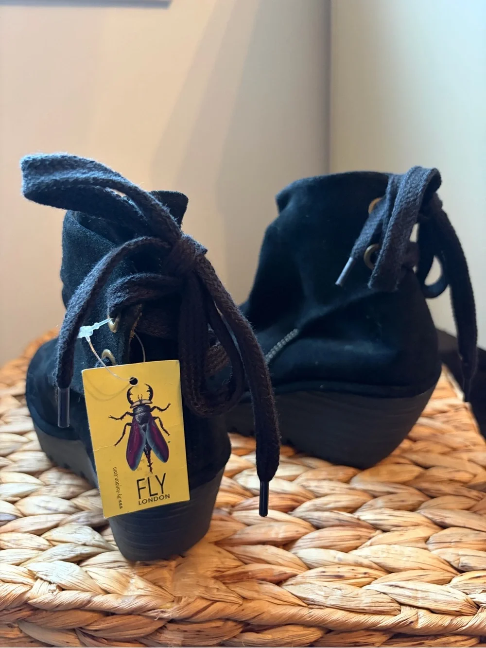 Fly London Yama Black Suede Lace Up the Back Bootie